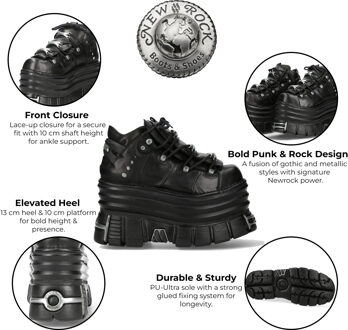 New Rock M-106-C181 Zwarte Gothic Punk Chunky Platform Enkellaarsjes