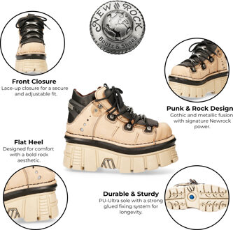 New Rock M-106-S40 Beige leren Gothic enkellaarsjes met plateauzool