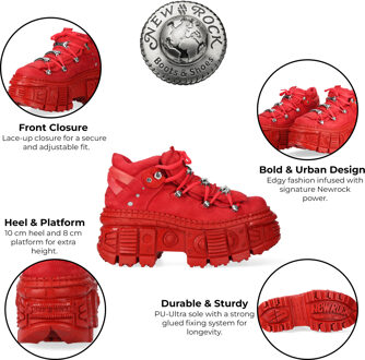 New Rock M-106WALL-C13 Metallic Rode Leren Gothic Enkellaarsjes Rood