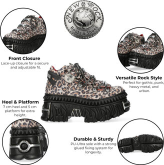 New Rock M-106WALL-C56 Leopard Print Leren Gothic Platform Enkellaarsjes Luipaard