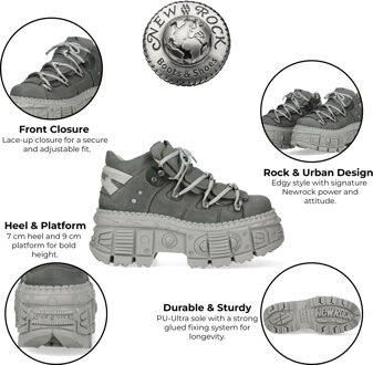 New Rock M-106WALL-C63 Grijze leren Urban Gothic enkellaarsjes Grijs