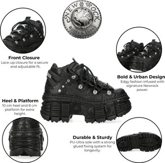 New Rock M-106WALL-C65 Python Zwarte Leren Platform Enkellaarsjes - EU 36