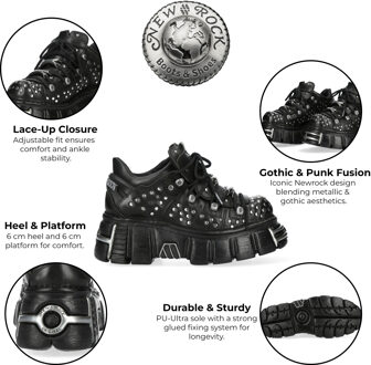 New Rock M-120NR-C1 Zwarte leren Gothic Platform enkellaarsjes - maat
