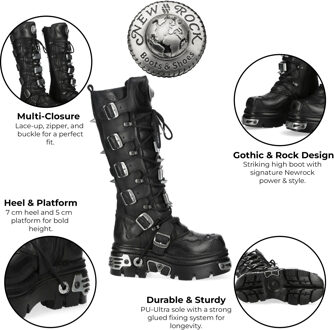 New Rock M-161-C10 kniehoge zwarte leren spikes gothic laarzen - EU 46