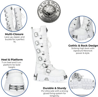 New Rock M-272-C69 kniehoge witte leren gothic laarzen - EU 41
