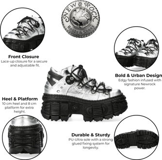 New Rock M-WALL106N-C16 Blauw Zilver Leren Gothic Urban Rock Enkellaarsjes - EU 40