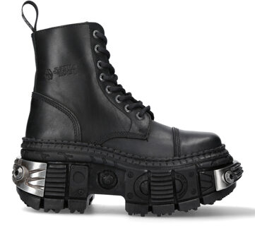 New Rock metalen zwarte leren laarzen-WALL083C-S4