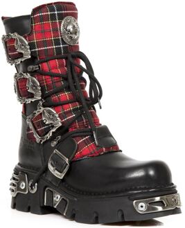 New Rock Tartan lederen gotische laarzen-391T-S1 Zwart - EU 42