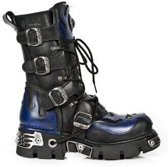 New Rock Unisex Zwart/Blauw Leer Gothic Biker Skull Boots-107-C5 - EU 45