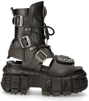 New Rock Unisex zwarte veganistisch lederen sandaallaarzen - BIOS107-V1