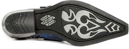 New Rock vintage blauwe leren schoenen met bloemengesp-7960-S7