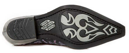 New Rock Vintage paarse bloemen lederen gesp schoenen-7960-S8 Zwart