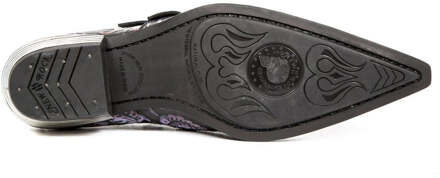 New Rock Vintage rode bloemen lederen gesp schoenen-7960-S6 Zwart