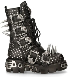 New Rock zwart lederen gotische laarzen met studs-1535-S1