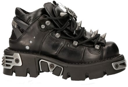 New Rock zwart leren enkellaarzen met spikes-110-S1 - EU 36