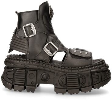 New Rock zwarte VEGAN lederen laarssandalen-BIOS106-V3