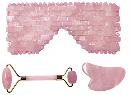 New Rose Quartz Jade Eye Mask Massager Jade Roller Guasha Board Set Natural Stone Scraper Face Lift Roller Facial Massage Tools