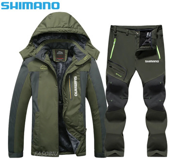 New Shimanos Plus Velvet Fishing Suit Windproof Waterproof Thicken Warm Winter Clothings Men Fishing Jacket and Pants Set