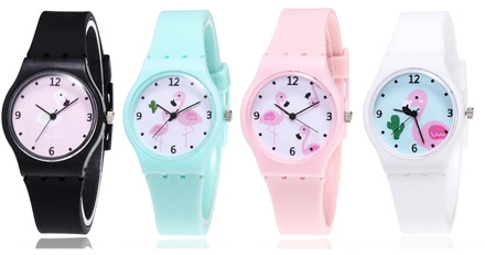 New Silicone Candy Jelly Color Student Watch Girls Clock Fashion Flamingo Watches Children Wristwatch Cartoon Kids Quartz Watch