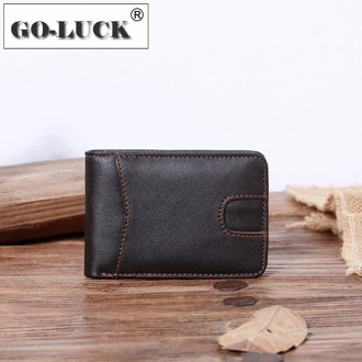 New Simple Men Money Clip Wallet Cowhide Leather Mini Dollar Wallets Men's Card Bag