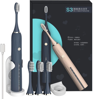 New Smart 4 Modes Sonic Electric Toothbrush Ultrasonic USB Rechargeable Tooth Brush IPX7 Waterproof Whitening for Adults+4 Heads