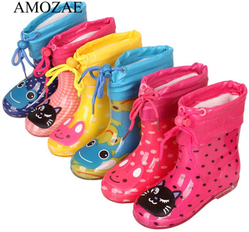 New Spring Autumn Rain Boots Children With Plush Warm Ankle Boots Boys Baby Toddler PVC Waterproof Water Shoes Kids Girls