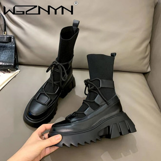 NEW Stretch hose shoes High Platform Boots Women Fashion Martin Boots Women 2020 Non-slip Wear-resistant Sole Ankle Boots Ladies