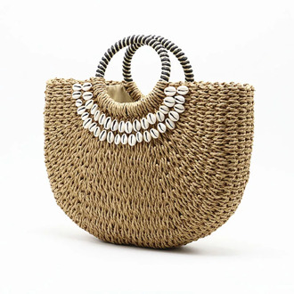 New Summer Handmade Vacation Bags For Women 2020 Shell Beach Weaving Ladies Straw Bag Wrapped Beach Bag Moon Shaped Tote Bag