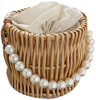 New Summer Straw Shoulder Bag Seaside Holiday Pearl Handle Bucket Bag Crossbody Rattan Bag