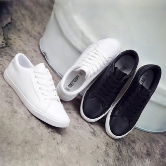 New Tenis Feminino Lace-up White Shoes Woman PU Leather Solid Color Female Shoes Casual Women Shoes Sneakers Zapatos Mujer