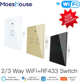 NEW Upgraded WiFi Smart RF433 Touch Switch 2/3 Way Smart Life/Tuya App Control,Alexa Google Home Voice Control 1/2/3 Gang
