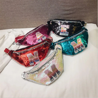 New Waist Bag For Kid Fanny Pack Waterproof Kids Shiny Belt Bags Girls Letter Kidney Bag Sequins Banana Bag Shoulder Bags