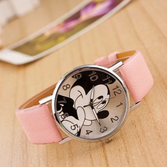 New Watch Women Cartoon Mickey Pattern Fashion Cartoon Girl watch women Leather quartz wristwatch kids Children watches