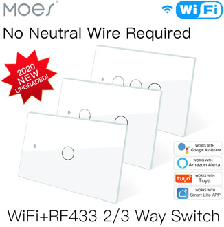 NEW WiFi Smart Light Switch RF433 No Neutral Wire Single Fire Smart Life Tuya App Control Works with Alexa Google Home 110V 220V