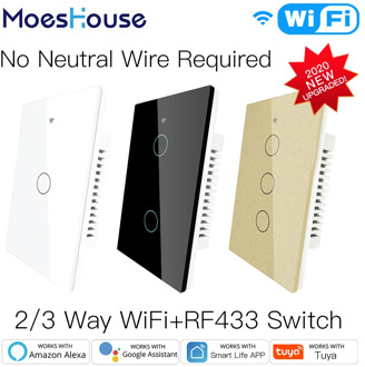 NEW WiFi Smart Light Switch RF433 No Neutral Wire Single Fire Smart Life Tuya App Control Works with Alexa Google Home 110V 220V