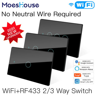 NEW WiFi Smart Light Switch RF433 No Neutral Wire Single Fire Smart Life Tuya App Control Works with Alexa Google Home 110V 220V