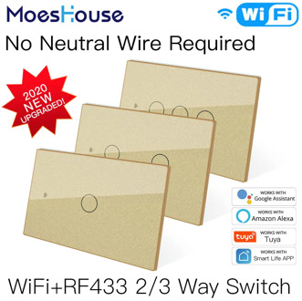 NEW WiFi Smart Light Switch RF433 No Neutral Wire Single Fire Smart Life Tuya App Control Works with Alexa Google Home 110V 220V