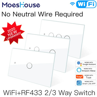 NEW WiFi Smart Light Switch RF433 No Neutral Wire Single Fire Smart Life Tuya App Control Works with Alexa Google Home 110V 220V