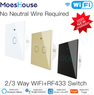 NEW WiFi Smart Light Switch RF433 No Neutral Wire Single Fire Smart Life Tuya App Control Works with Alexa Google Home 220V EU