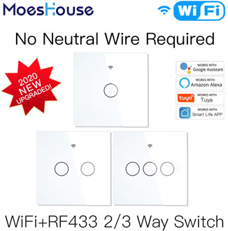 NEW WiFi Smart Light Switch RF433 No Neutral Wire Single Fire Smart Life Tuya App Control Works with Alexa Google Home 220V EU