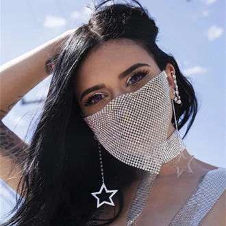 New women masks Jewellery face mask Mesh flash metal diamond jewelry face mask for woman jewelry party