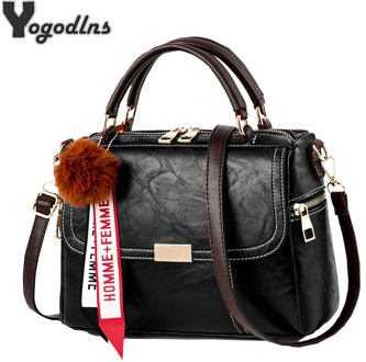 New Women Messenger Bag Quality PU Leather Crossbody Bag with Hairball Decoration Female Shoulder Bag Girls Handbag Purses