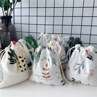 New Women Printing Drawstring Backpack Change Bag Cotton Animal Plant Print Lipstick Toilet Paper Storage Travel Bag Gift Bag
