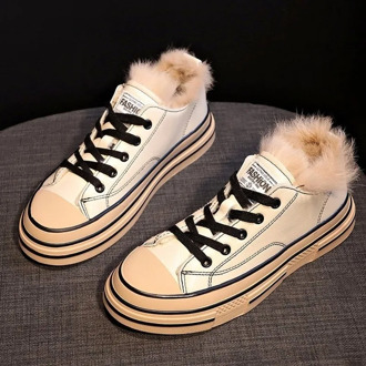 New Women Winter Fur Comfortable Lace-Up Thick Plush Keep Warm Sneakers 2020 Ladies Flock Platform Cotton Shoes Botas Mujer