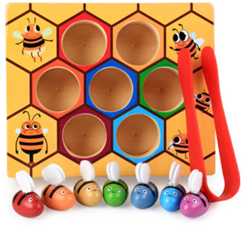 New Wooden Leaning Educatinal Toys Children Montessori Early Education Beehive Game Childhood Color Cognitive Clip Small Bee Toy