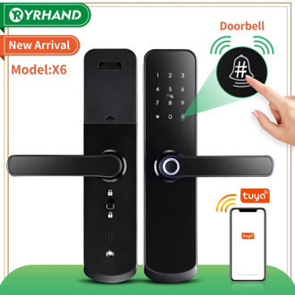 New X6 Waterproof tuya smartlife security fingerprint wifi smart door lock with door bell for Home apartment hotel