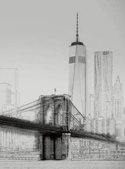 New York Art Illustration Black And White Vlies Fotobehang 192x260cm 4-banen