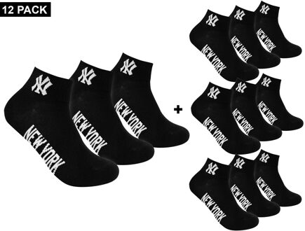 New York Yankees 12-Pack Quarter Socks - Enkelsokken 12-Pack Zwart - 39 - 42