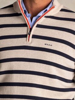 New Zealand Auckland NZA Half Zip Trui Wanake Streep Ecru Blauw - 3XL,L,M,XXL