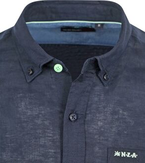 New Zealand Auckland NZA Overhemd Okarito Linnen Navy Donkerblauw